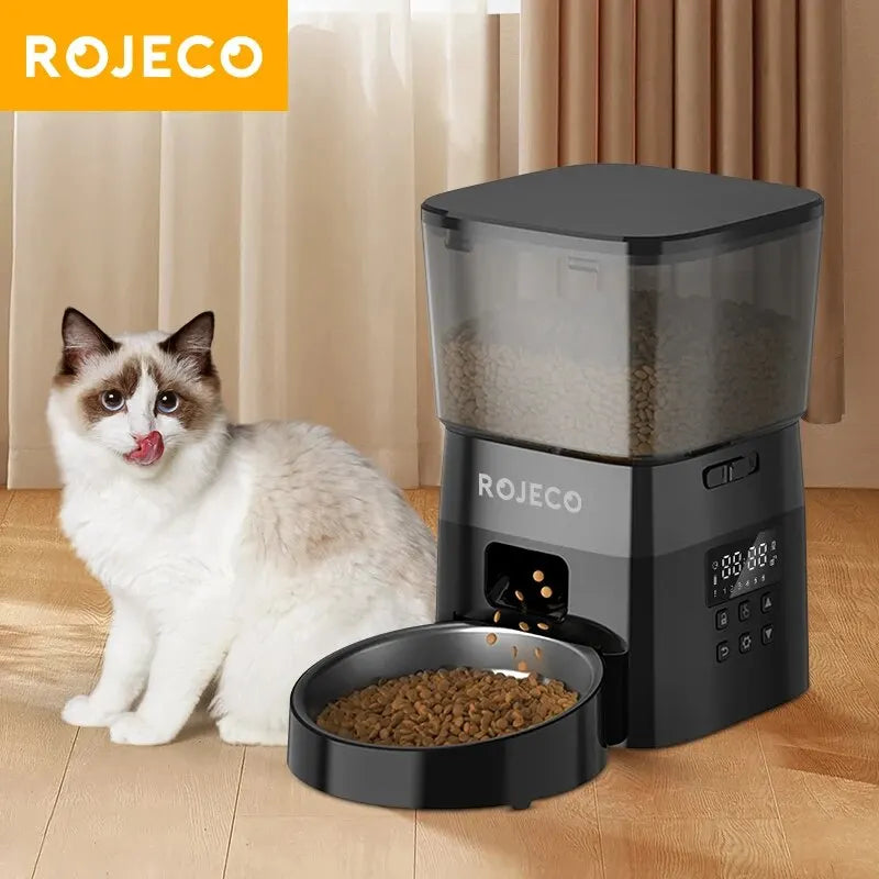 ROJECO Smart Pet Feeder – Automatic Cat & Dog Food Dispenser with Button Control