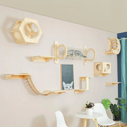 Wall-Mounted Cat Playset – Shelves, Hammock, and Scratching Post