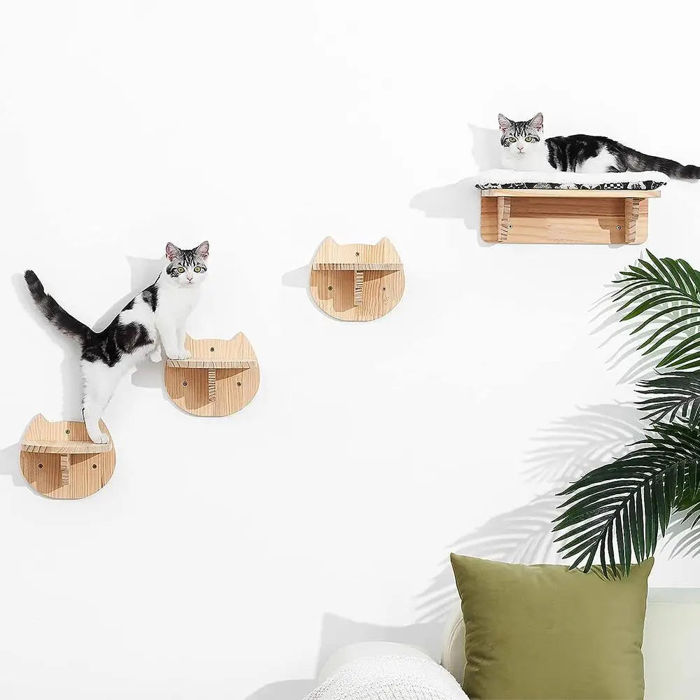 Wall-Mounted Cat Playset – Shelves, Hammock, and Scratching Post