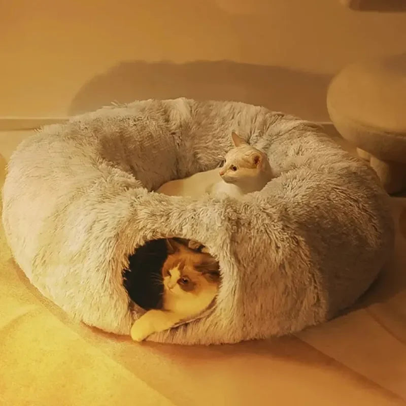 Plush Cat Bed with Tunnel